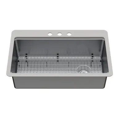 New Release Kingston Brass Calgary 33" Stainless Steel Simgle Bowl Dual Mount Kitchen Sink with Drain, Brushed - GKDS332293BN