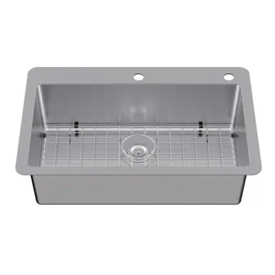 Limited Offer Kingston Brass Calgary 33" Stainless Steel Single Bowl Dual Mount Kitchen Sink with Bottom Grid and Strainer, Brushed - GKDS332292H