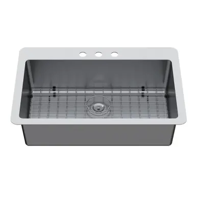 One Day Deal Kingston Brass Calgary 33" Stainless Steel Single Bowl Dual Mount Kitchen Sink with Bottom Grid and Strainer, Brushed - GKDS332293