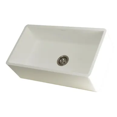 Worldwide Shipping Kingston Brass Gourmetier GKFA331810BC Solid Surface Apron Front Farmhouse Single Bowl Kitchen Sink, Matte White - 33 inch