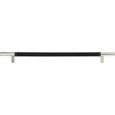 Sale Atlas Zanzibar Black Leather Door Pull 11 5/16 Inch (c-c) - Polished Chrome, 282-BL-CH