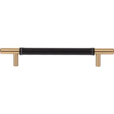 Atlas Zanzibar Black Leather Door Pull 6 5/16 Inch (c-c) - Warm Brass, 281-BL-WB Professional Grade