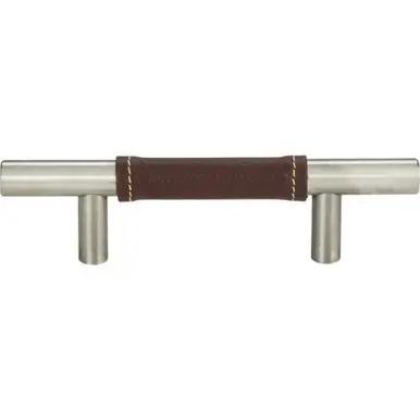 Bulk Order Atlas Zanzibar Brown Leather Door Pull 3 Inch (c-c) - Brushed Nickel, 280-OW-BRN