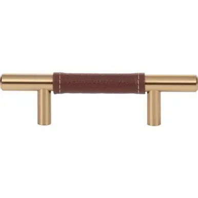 Low Price Atlas Zanzibar Brown Leather Door Pull 3 Inch (c-c) - Warm Brass, 280-OW-WB