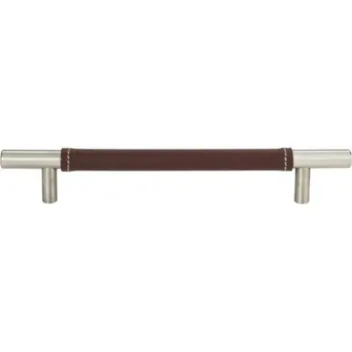 Atlas Zanzibar Brown Leather Door Pull 6 5/16 Inch (c-c) - Brushed Nickel, 281-OW-BRN No Minimum Order