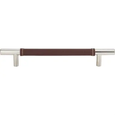 Atlas Zanzibar Brown Leather Door Pull 6 5/16 Inch (c-c) - Polished Chrome, 281-OW-CH Latest