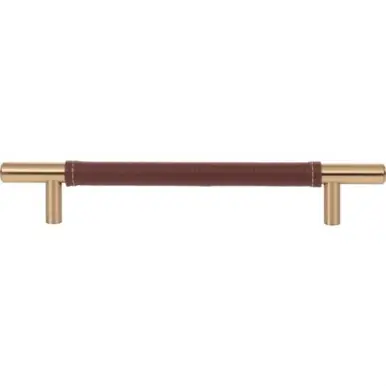 Atlas Zanzibar Brown Leather Door Pull 6 5/16 Inch (c-c) - Warm Brass, 281-OW-WB Top Rated