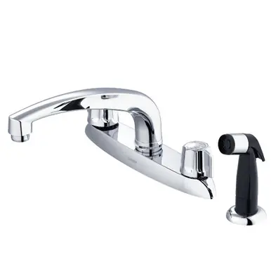 Final Sale Gerber G0742216 Classics Two Handle Kitchen Faucet Deck Plate Mounted with Side Spray & w/ Metal Fluted Handles 1.75gpm -Chrome