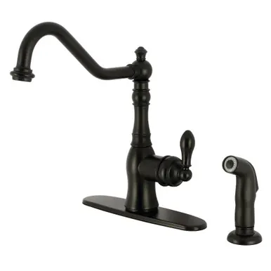 Warranty Included Kingston Brass American Classic Single-Handle Kitchen Faucet with Brass Sprayer, Matte Black - GSY7700ACLSP