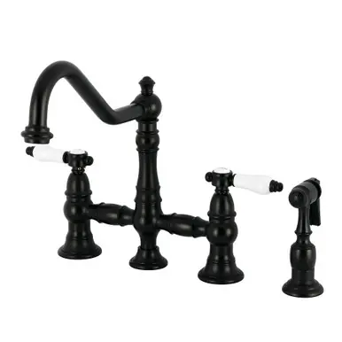 Top Rated Kingston Brass Bel-Air Bridge Kitchen Faucet with Brass Sprayer, Matte Black - KS3270BPLBS