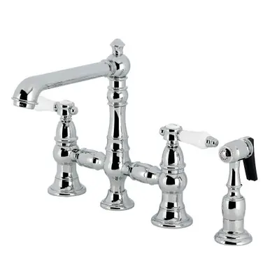Kingston Brass Bel-Air Bridge Kitchen Faucet with Brass Sprayer, Polished Chrome - KS7271BPLBS Grab Now
