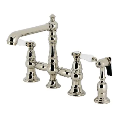 Deal Kingston Brass Bel-Air Bridge Kitchen Faucet with Brass Sprayer, Polished Nickel - KS7276BPLBS