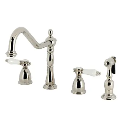 No Minimum Order Kingston Brass Bel-Air Double-Handle Widespread Kitchen Faucet with Brass Sprayer, Polished Nickel - KB1796BPLBS
