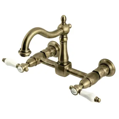 Kingston Brass Bel-Air Two Handle Wall Mount Kitchen Faucet, Antique Brass - KS1263BPL Must Have
