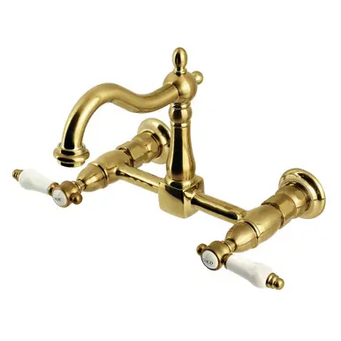 Kingston Brass Bel-Air Two Handle Wall Mount Kitchen Faucet, Brushed Brass - KS1267BPL Certified