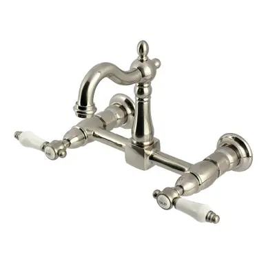 Limited Time Kingston Brass Bel-Air Two Handle Wall Mount Kitchen Faucet, Brushed Nickel - KS2448BPL