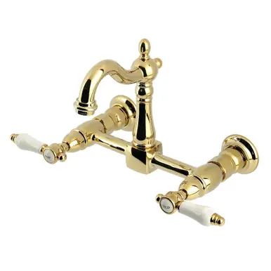 In Demand Kingston Brass Bel-Air Two Handle Wall Mount Kitchen Faucet, Polished Brass - KS2442BPL