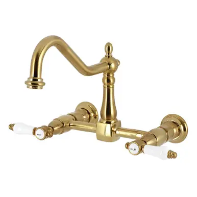 Crafted Kingston Brass Bel-Air Two-Handle Wall Mount Bridge Kitchen Faucet, Brushed Brass - KS1247BPL