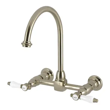 Get Yours Kingston Brass Bel-Air Two-Handle Wall Mount Bridge Kitchen Faucet, Brushed Nickel - KS1298BPL