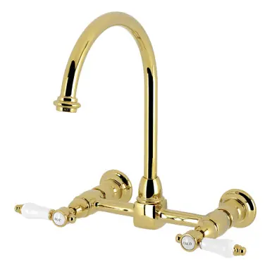 Weekend Sale Kingston Brass Bel-Air Two-Handle Wall Mount Bridge Kitchen Faucet, Polished Brass - KS1292BPL