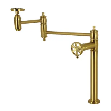 Certified Kingston Brass Belknap Deck Mount Pot Filler Faucet, Brushed Brass - KS3707RX