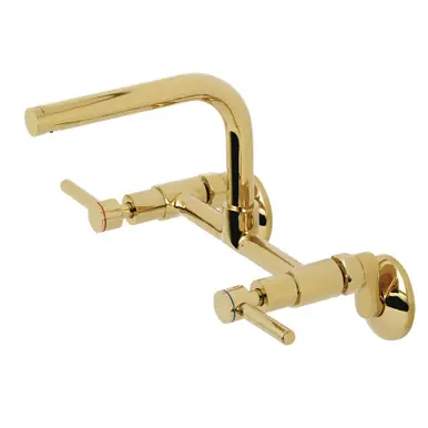 Save Now Kingston Brass Concord 8" Adjustable Center Wall Mount Kitchen Faucet, Polished Brass - KS812PB