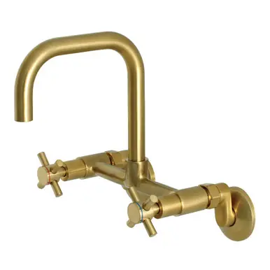 Limited Edition Kingston Brass Concord 8-Inch Adjustable Center Wall Mount Kitchen Faucet, Brushed Brass - KS413SB