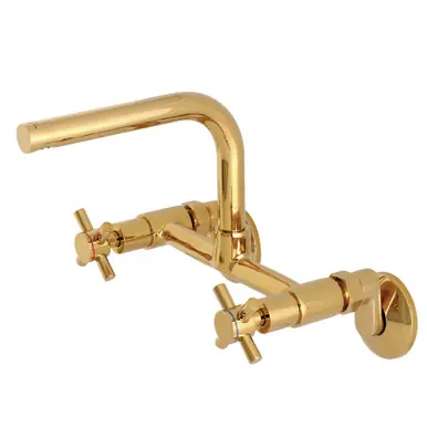 Worldwide Shipping Kingston Brass Concord 8-Inch Adjustable Center Wall Mount Kitchen Faucet, Polished Brass - KS412PB