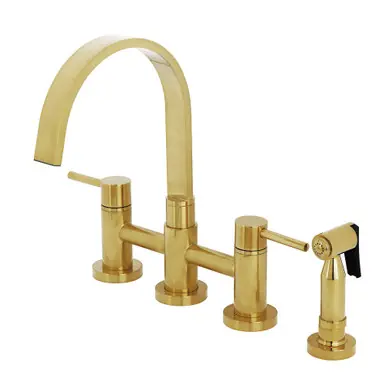 Free Returns Kingston Brass Concord Bridge Kitchen Faucet with Brass Side Sprayer, Brushed Brass - KS8267DLBS