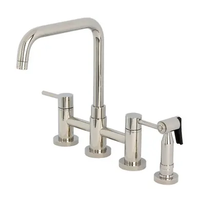 Big Sale Kingston Brass Concord Bridge Kitchen Faucet with Brass Side Sprayer, Polished Nickel - KS8286DLBS