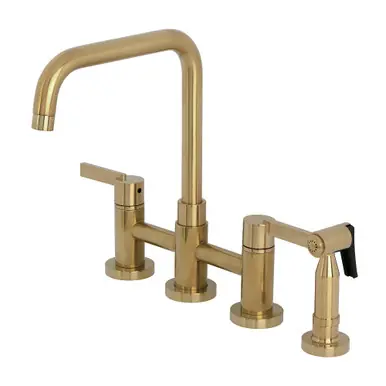 Money Back Guarantee Kingston Brass Continental Bridge Kitchen Faucet with Brass Side Sprayer, Brushed Brass - KS8287CTLBS