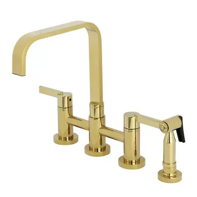 Kingston Brass Continental Bridge Kitchen Faucet with Brass Side Sprayer, Polished Brass - KS8252CTLBS New Release