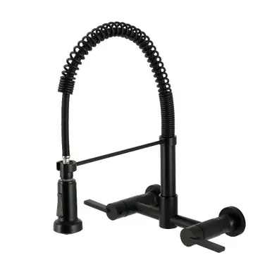 Kingston Brass Continental Double-Handle Wall-Mount Pre-Rinse Bridge Kitchen Faucet, Matte Black - GS8180CTL Viral