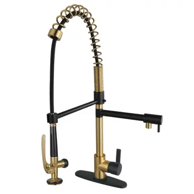 Affordable Kingston Brass Continental Single-Handle Pre-Rinse Kitchen Faucet, Brushed Brass/Matte Black - LS850CTLBBMB