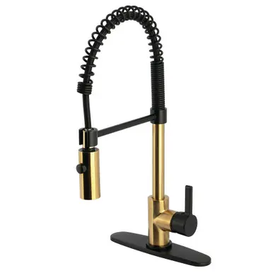Brand New Kingston Brass Continental Single-Handle Pre-Rinse Kitchen Faucet, Brushed Brass/Matte Black - LS877CTLBBMB