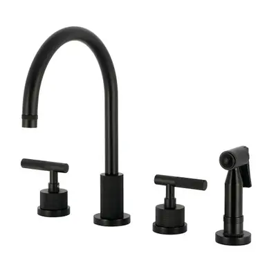 Flash Sale Kingston Brass Convergent Double-Handle Widespread Kitchen Faucet with Knurled Handle and Brass Sprayer, Matte Black - KS8720KNLBS