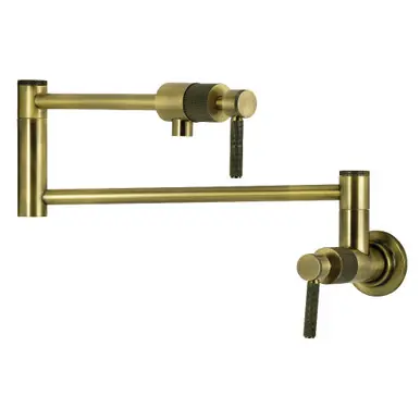 Kingston Brass Convergent Wall Mount Pot Filler Faucet with Knurled Handle, Antique Brass - KS4103KNL Mega Sale