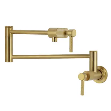 Bulk Order Kingston Brass Convergent Wall Mount Pot Filler Faucet with Knurled Handle, Brushed Brass - KS4107KNL