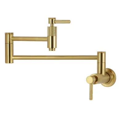 Kingston Brass Convergent Wall Mount Pot Filler Faucet with Knurled Handle, Brushed Brass - KS8107KNL Trending