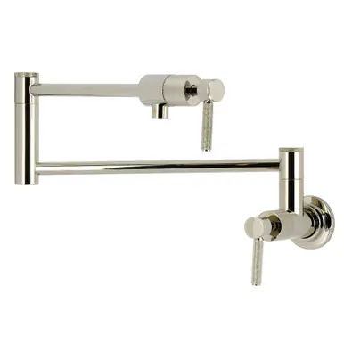 Professional Grade Kingston Brass Convergent Wall Mount Pot Filler Faucet with Knurled Handle, Polished Nickel - KS4106KNL