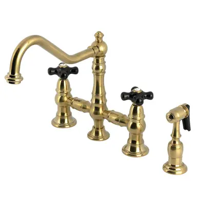 Kingston Brass Duchess 8 in. Bridge Kitchen Faucet with Brass Sprayer, Brushed Brass - KS3277PKXBS Best Price