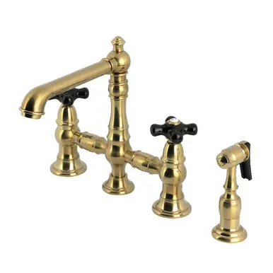 Kingston Brass Duchess 8 in. Bridge Kitchen Faucet with Brass Sprayer, Brushed Brass - KS7277PKXBS Free Delivery