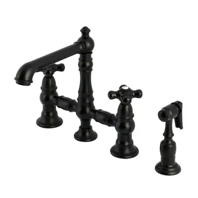 Direct From Factory Kingston Brass Duchess 8 in. Bridge Kitchen Faucet with Brass Sprayer, Matte Black - KS7270PKXBS