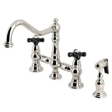 Kingston Brass Duchess 8 in. Bridge Kitchen Faucet with Brass Sprayer, Polished Nickel - KS3276PKXBS Buy Direct