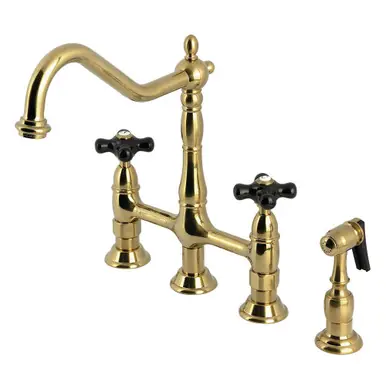 Popular Kingston Brass Duchess Bridge Kitchen Faucet with Brass Sprayer, Brushed Brass - KS1277PKXBS