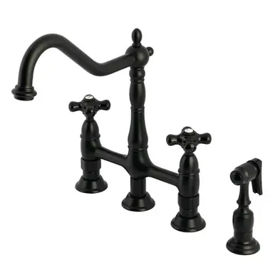 Editor’s Pick Kingston Brass Duchess Bridge Kitchen Faucet with Brass Sprayer, Matte Black - KS1270PKXBS