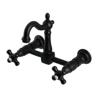 Popular Kingston Brass Duchess Two Handle Wall Mount Kitchen Faucet, Matte Black - KS2440PKX