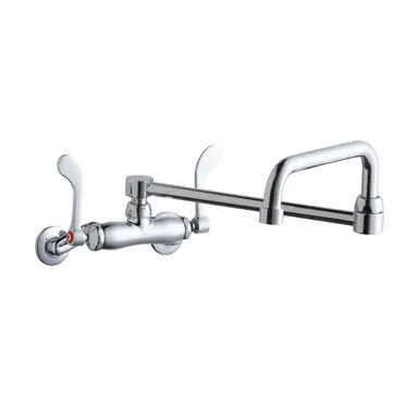 Limited Edition ELKAY LK945DS20T4T Foodservice 3-8" Adjustable Centers Wall Mount Faucet w/Double Swing Spout 4" Wristblade Handles 2in Inlet
