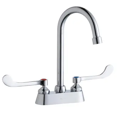 ELKAY LK406GN05T6 4" Centerset with Exposed Deck Faucet with 5" Gooseneck Spout 6" Wristblade Handles -Chrome Direct From Manufacturer
