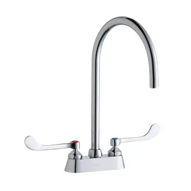 ELKAY LK406LGN08T6 4" Centerset with Exposed Deck Laminar Flow Faucet with 8" Gooseneck Spout 6" Wristblade Handles -Chrome Genuine